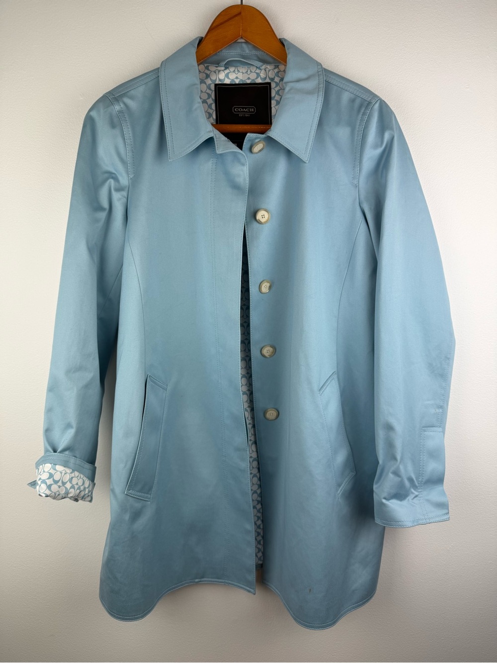 Coach Powder Blue Women's Single-Breasted Trench Coat - Picture 2 of 15